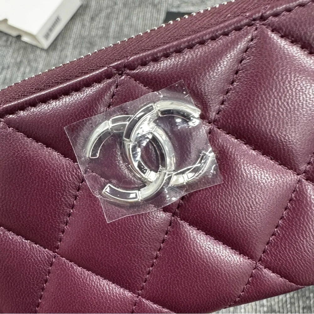 Chanel Dark Burgundy Quilted Wallet Coin Purse with Zip around  CC logo